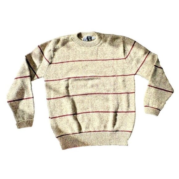 Vintage Warm Winter Sweater Peconic Bay Traders Made In USA Striped Wool Blend L - Picture 1 of 4